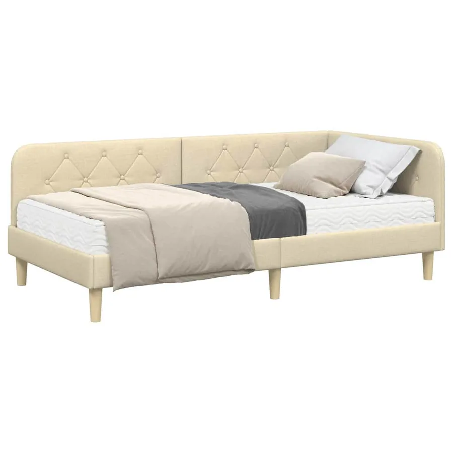 Cadre de lit d'angle Crème 90 x 200 cm tissu - 3