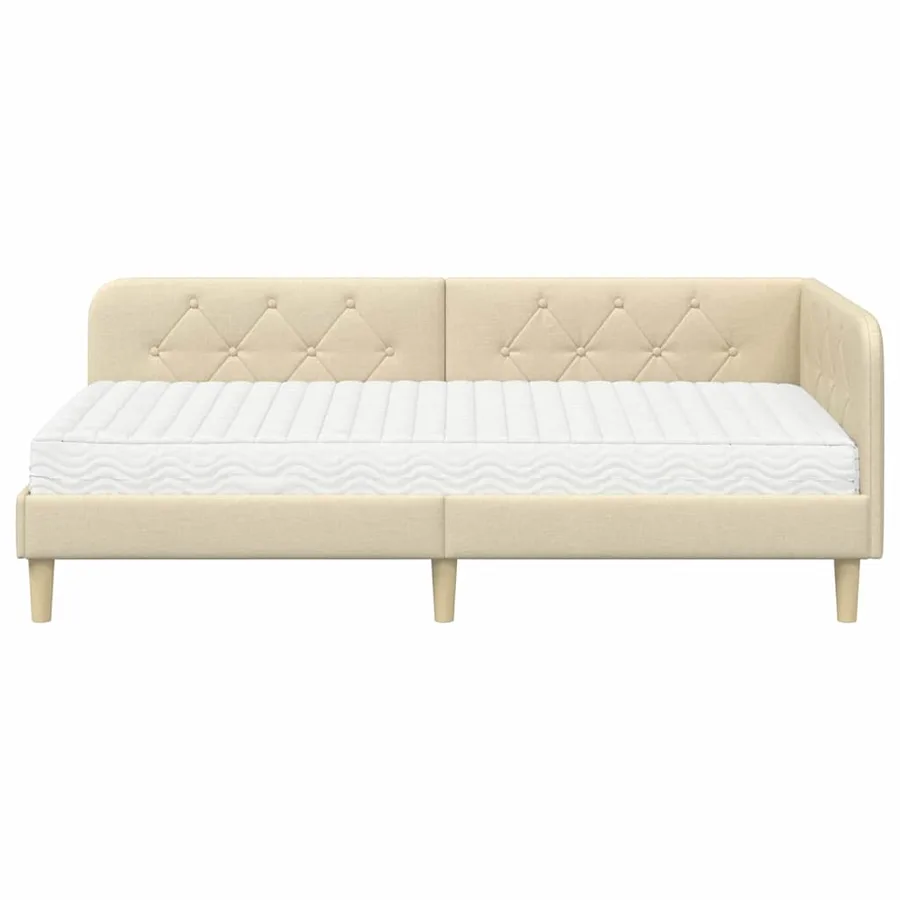 Cadre de lit d'angle Crème 90 x 200 cm tissu - 5