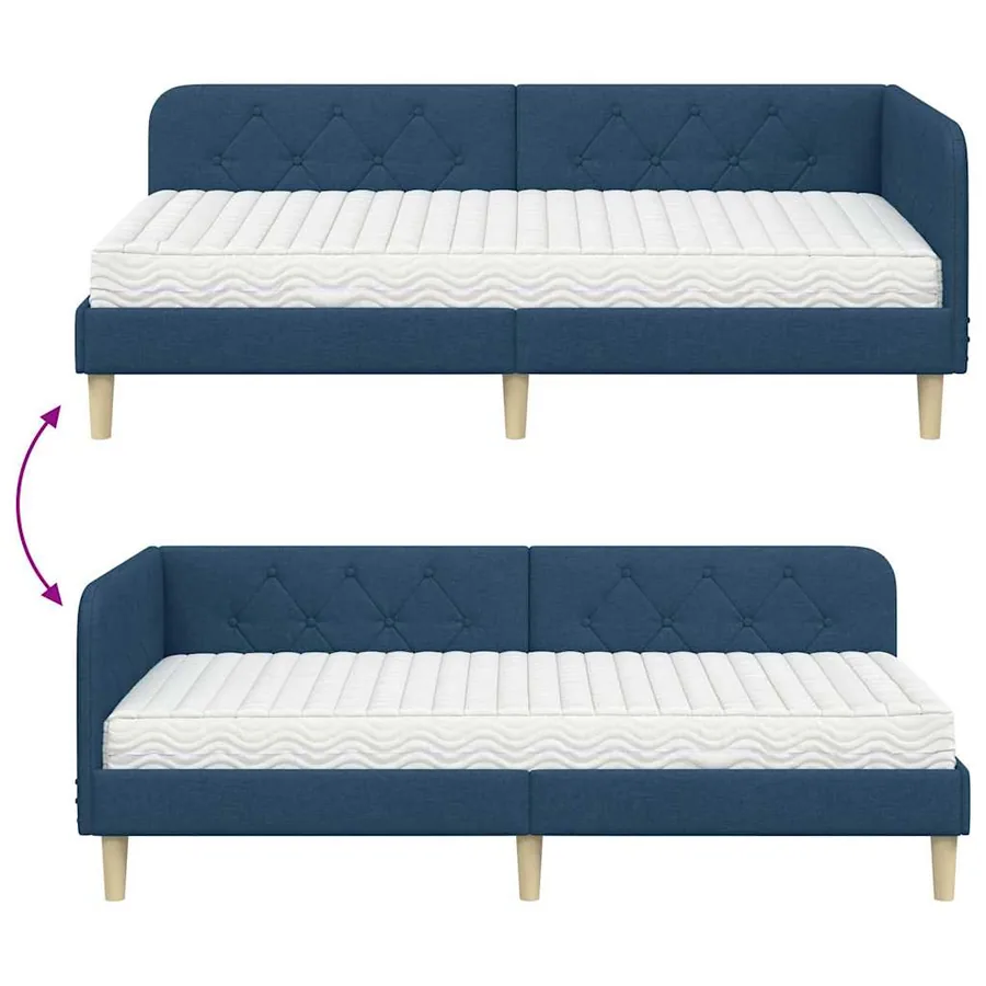 Cadre de lit d'angle Bleu 90 x 190 cm tissu - 12