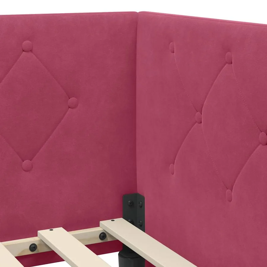 Cadre de lit d'angle Bordeaux 80 x 200 cm Velours - 10