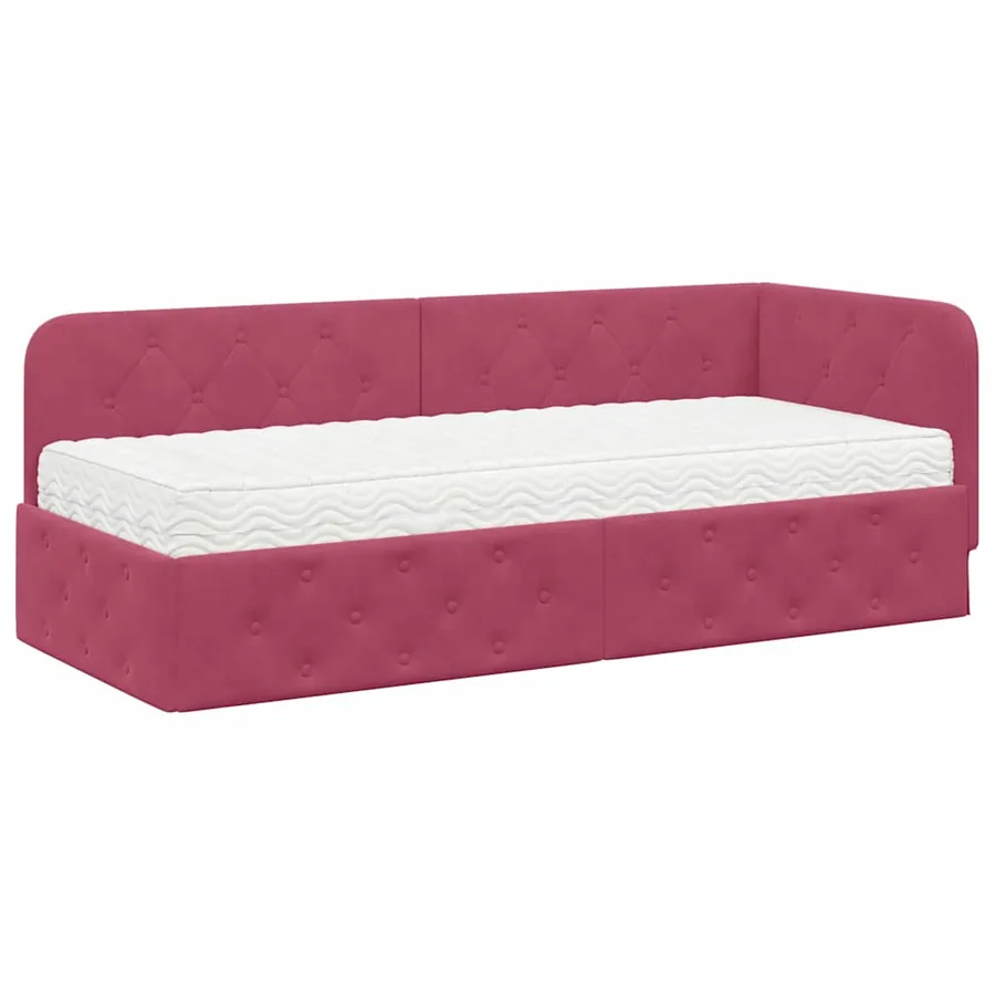 Cadre de lit d'angle Bordeaux 80 x 200 cm Velours - 2