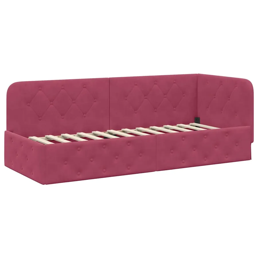 Cadre de lit d'angle Bordeaux 80 x 200 cm Velours - 6