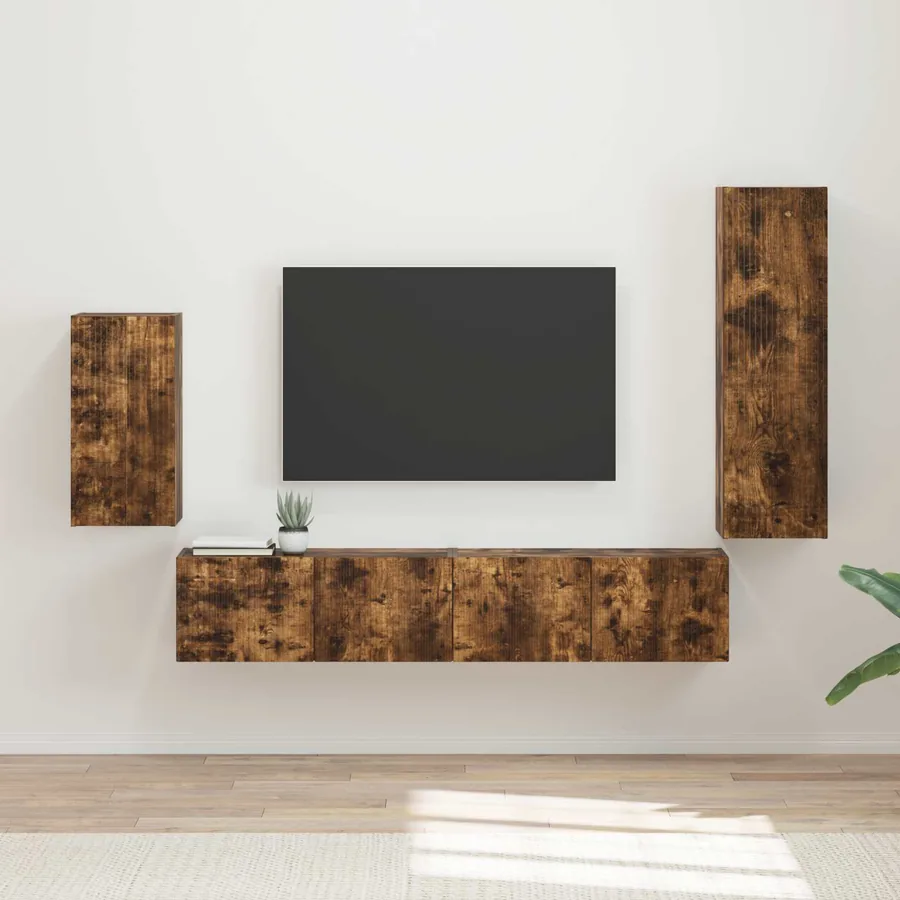Ensemble meuble TV 4 pcs Chêne fumé Bois d'ingénierie