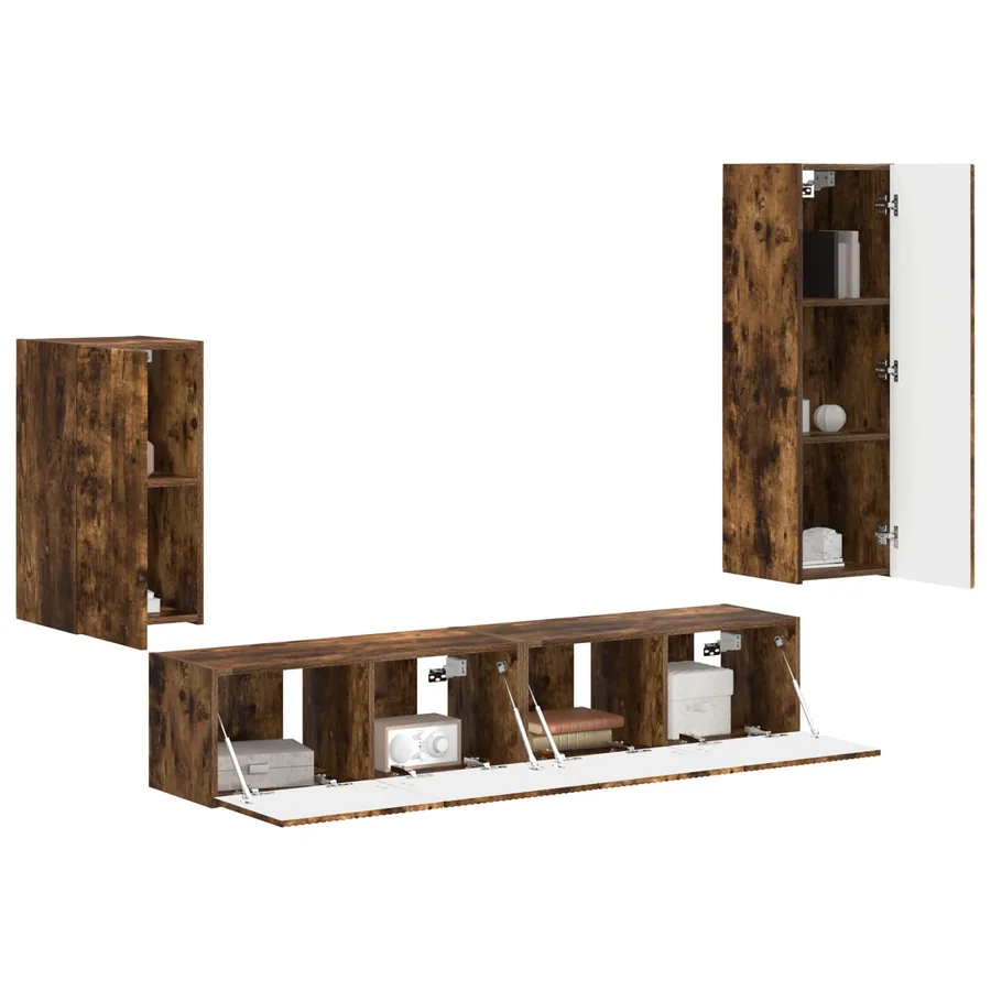 Ensemble meuble TV 4 pcs Chêne fumé Bois d'ingénierie - 3