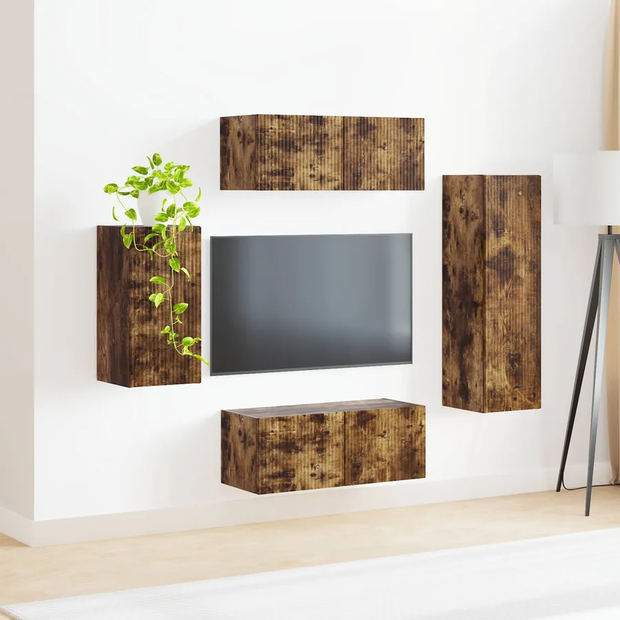 Ensemble meuble TV 4 pcs Chêne fumé Bois d'ingénierie - 4