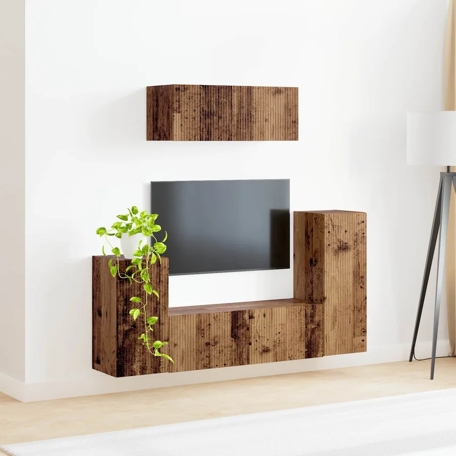 Ensemble meuble TV 4 pcs Bois Ancien Bois d'ingénierie - 4