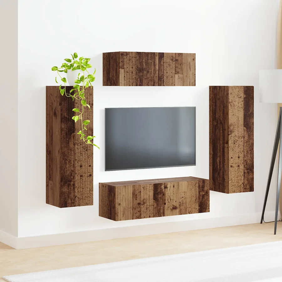 Ensemble meuble TV 3 pcs Chêne fumé Bois d'ingénierie - 4