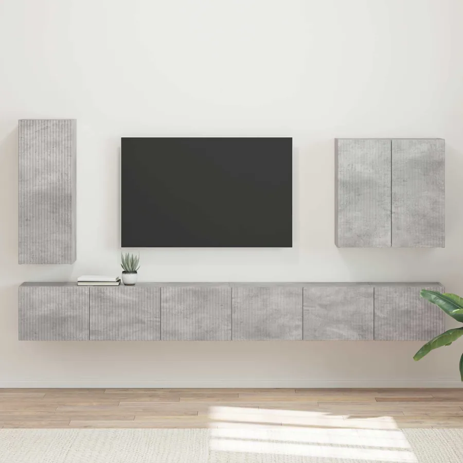 Ensemble de meuble TV mural Montage mural 6 pcs Gris béton