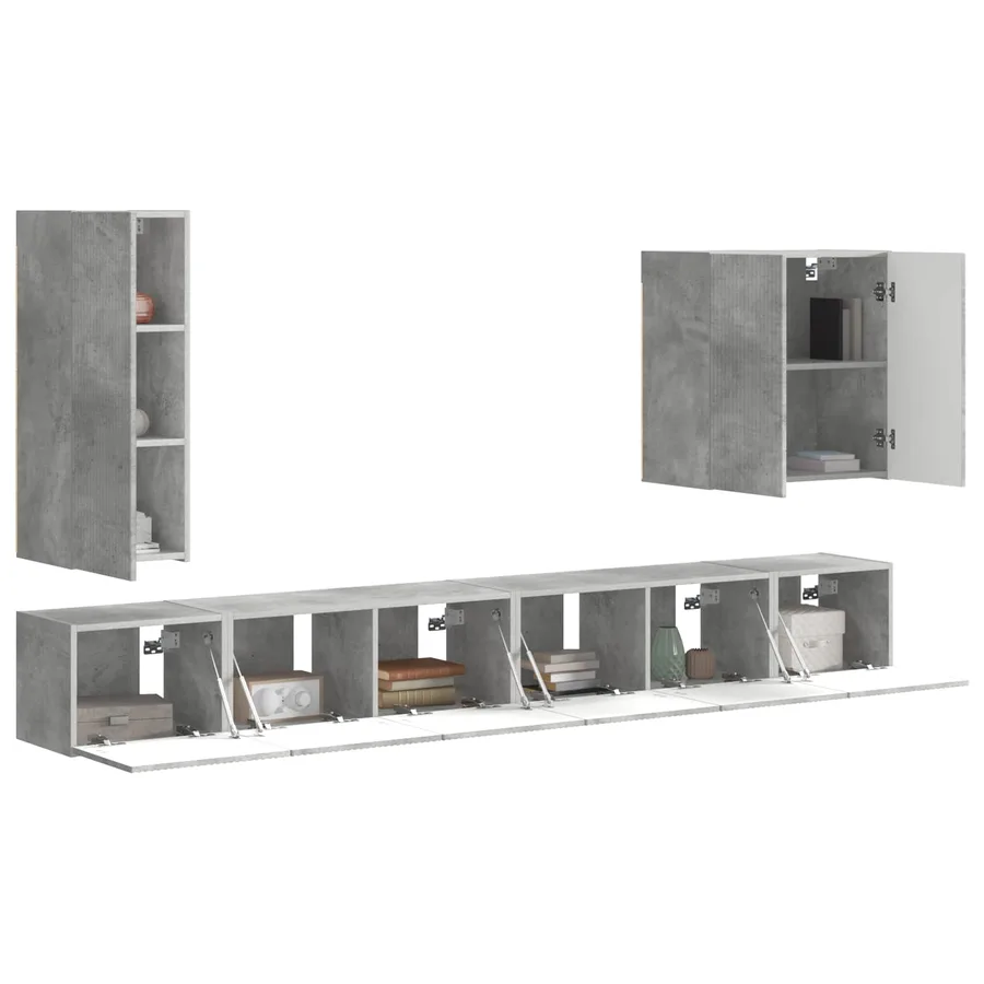 Ensemble de meuble TV mural Montage mural 6 pcs Gris béton - 3