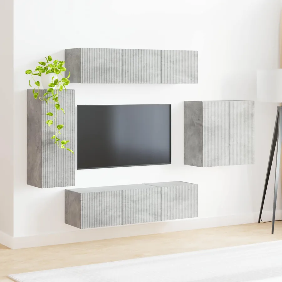 Ensemble de meuble TV mural Montage mural 6 pcs Gris béton - 4