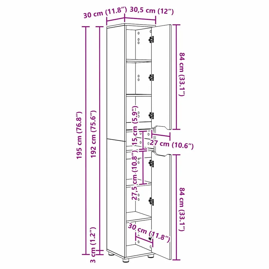Cabinet de salle de bain Chêne artisanal 30,5 x 30 x 195 cm - 15