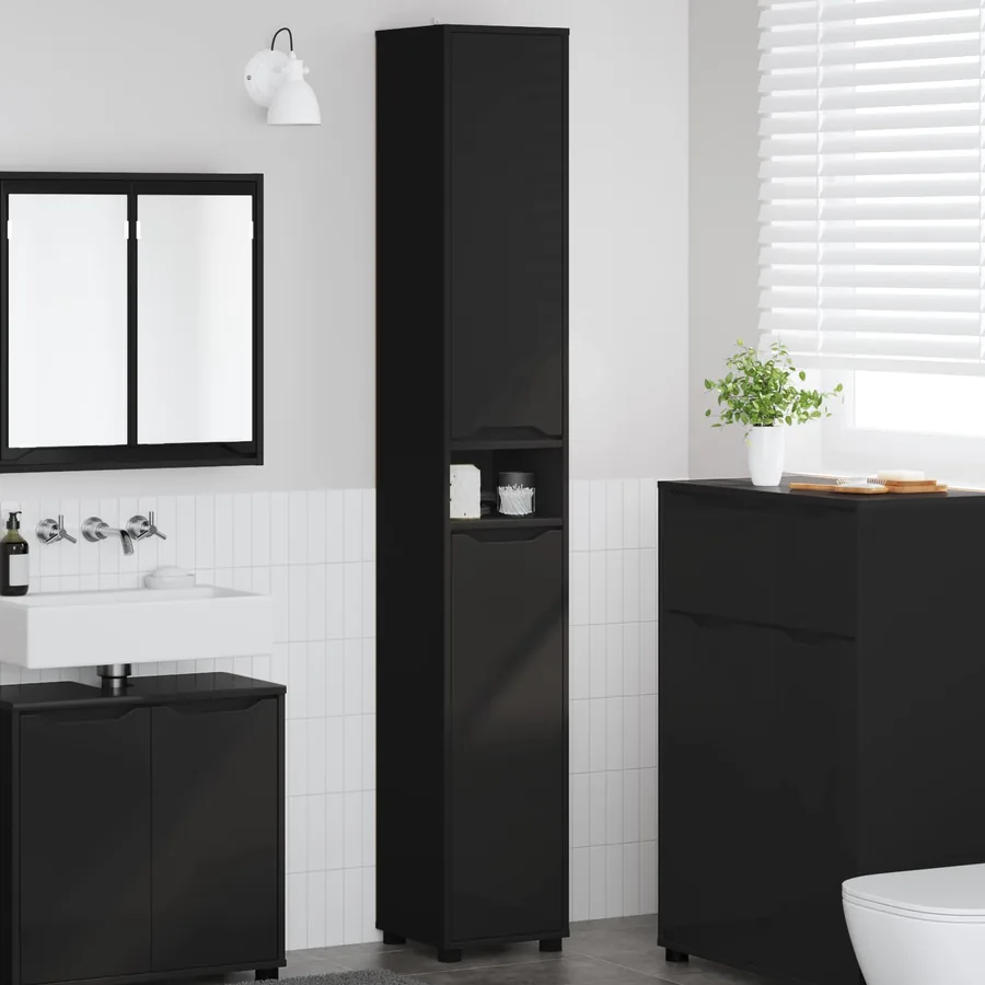 Cabinet de salle de bain avec étagère Noir 30,5 x 30 x 195 cm