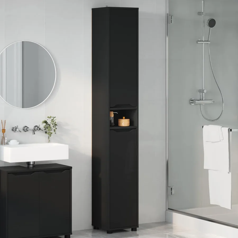 Cabinet de salle de bain avec étagère Noir 30,5 x 30 x 195 cm - 4