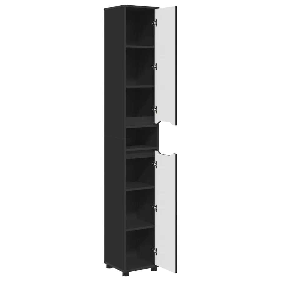 Cabinet de salle de bain avec étagère Noir 30,5 x 30 x 195 cm - 5