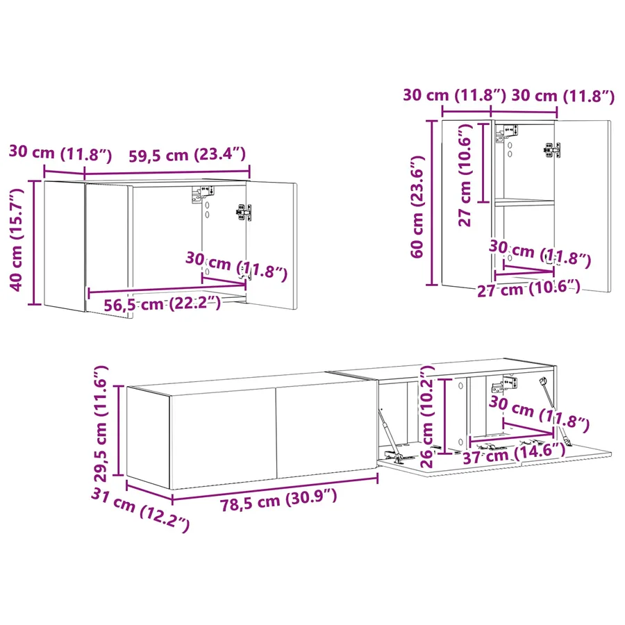 Ensemble de meuble TV mural Montage mural 4 pcs Blanc brillant - 14