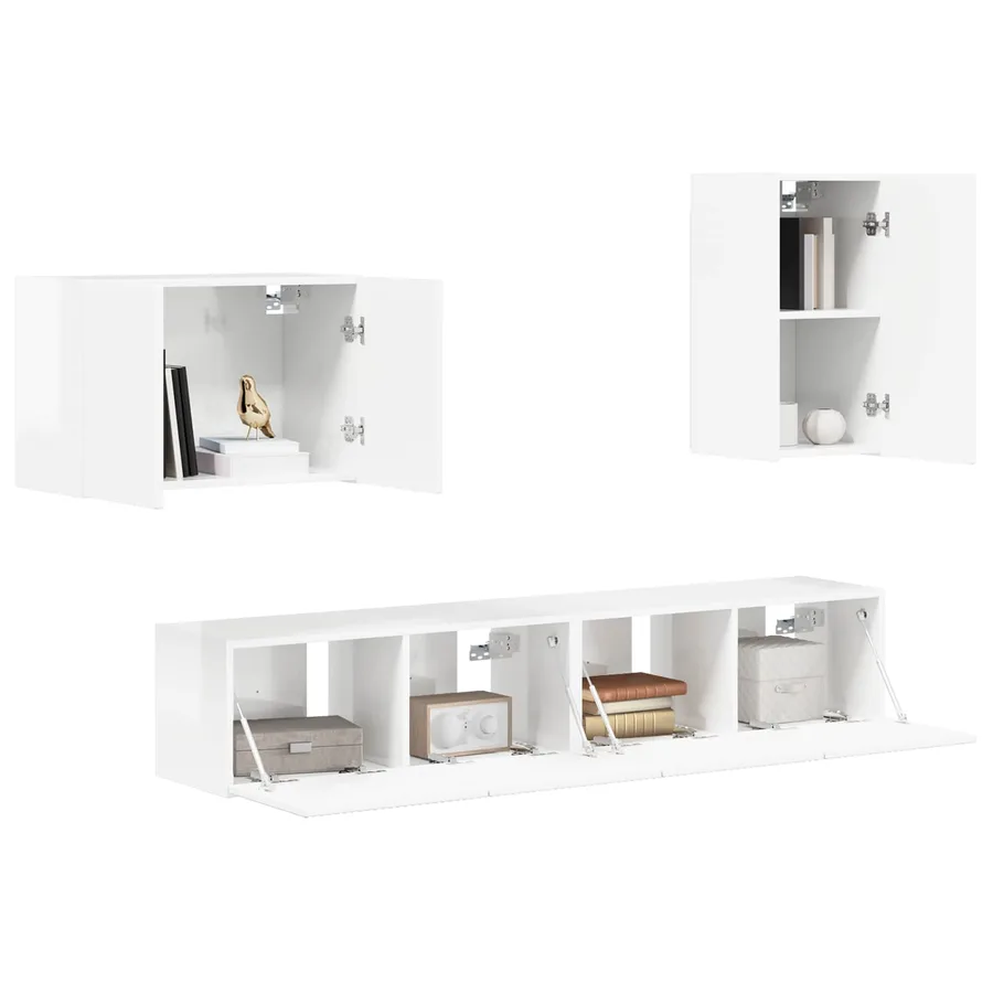 Ensemble de meuble TV mural Montage mural 4 pcs Blanc brillant - 3