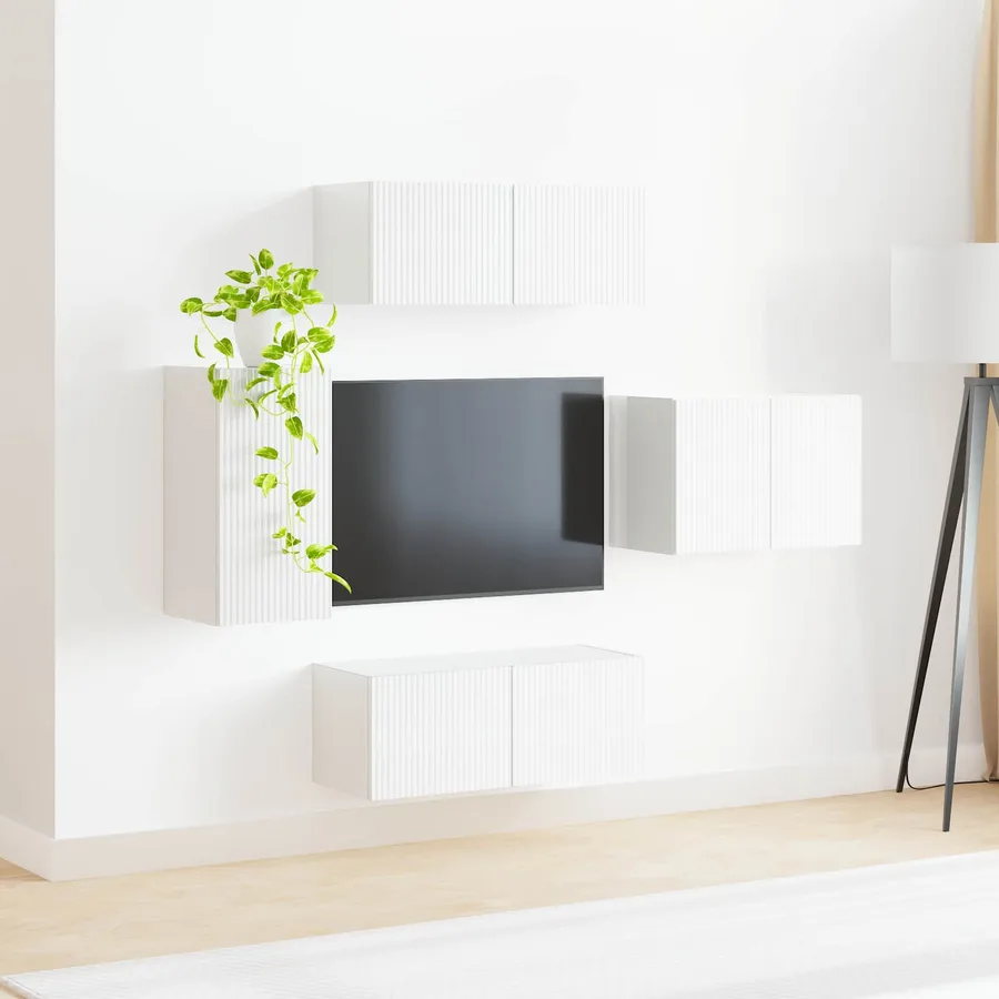 Ensemble de meuble TV mural Montage mural 4 pcs Blanc brillant - 4