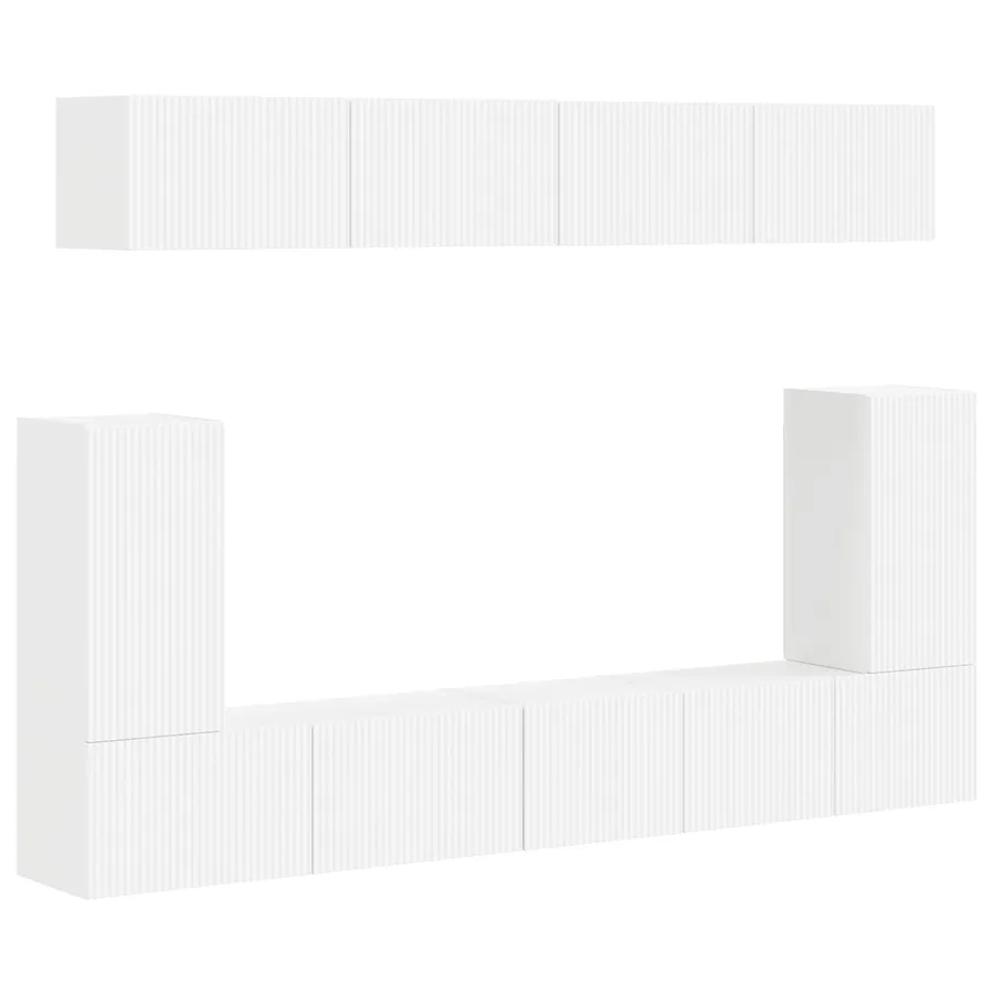 Ensemble meuble TV Montage mural 5 pcs Blanc Bois d'ingénierie - 2