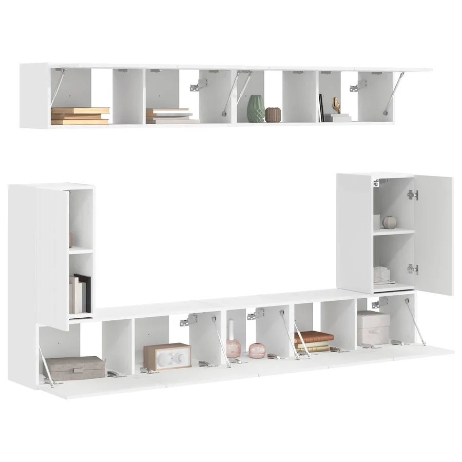 Ensemble meuble TV Montage mural 5 pcs Blanc Bois d'ingénierie - 3