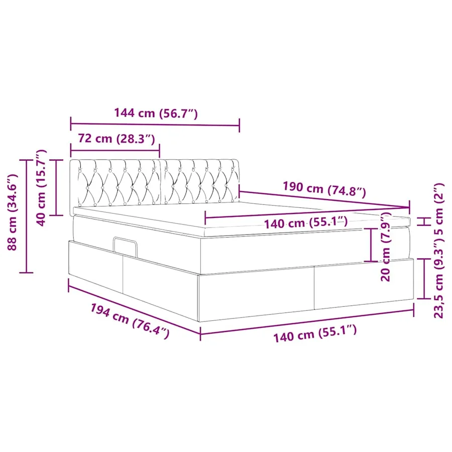 Lit avec rangement et matelas Gris clair 140 x 190 cm - 16