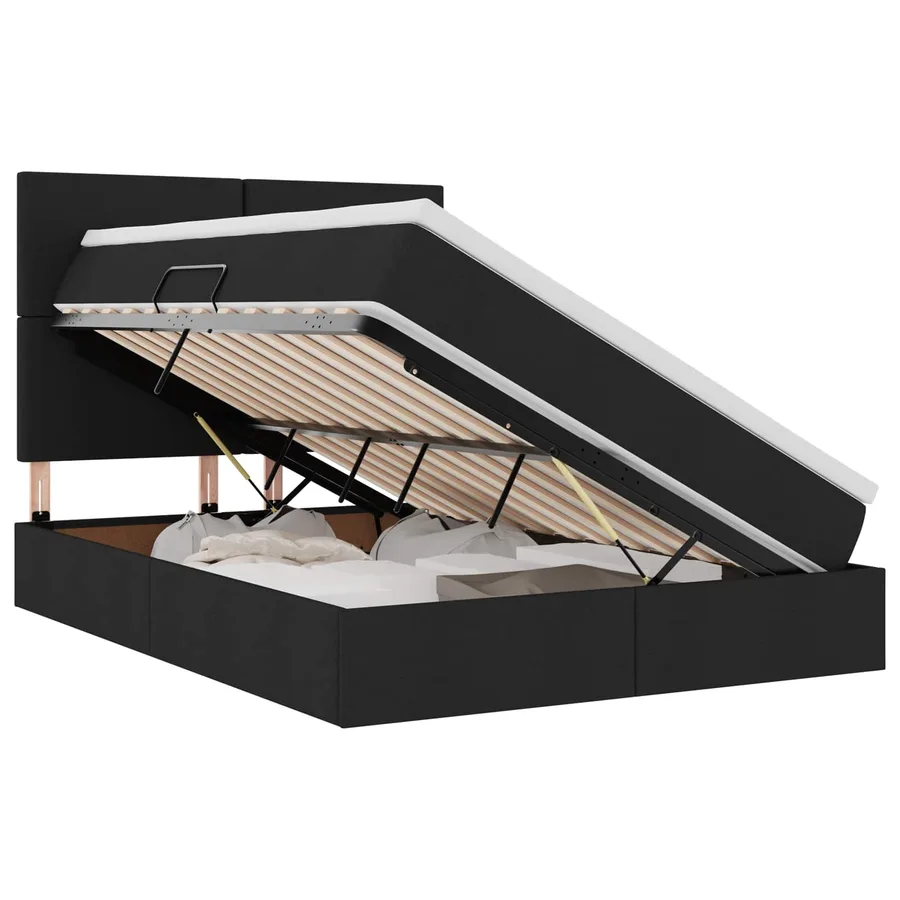 Lit de rangement LED avec matelas Noir 140 x 190 cm Tissu - 2