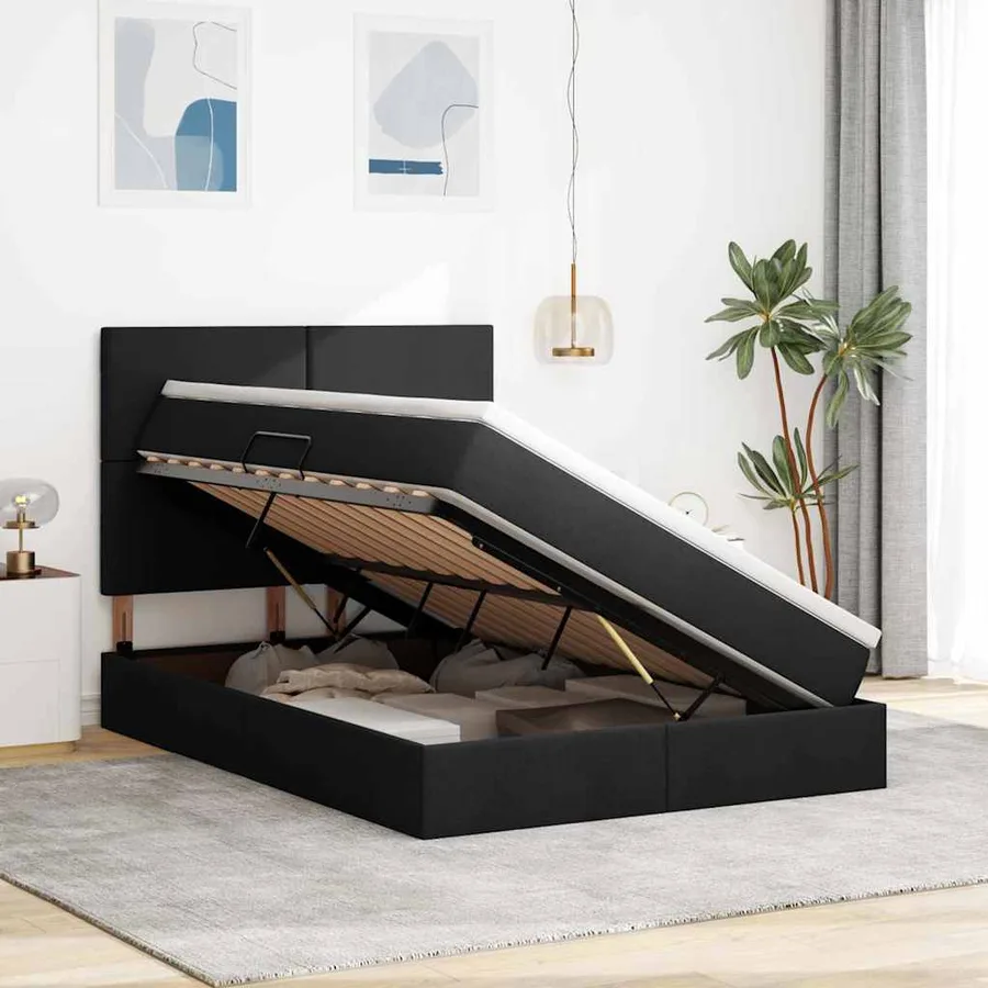 Lit de rangement LED avec matelas Noir 140 x 190 cm Tissu - 4