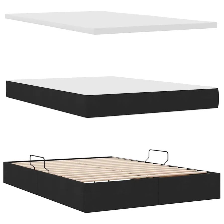 Lit de rangement LED avec matelas Noir 140 x 190 cm Tissu - 9