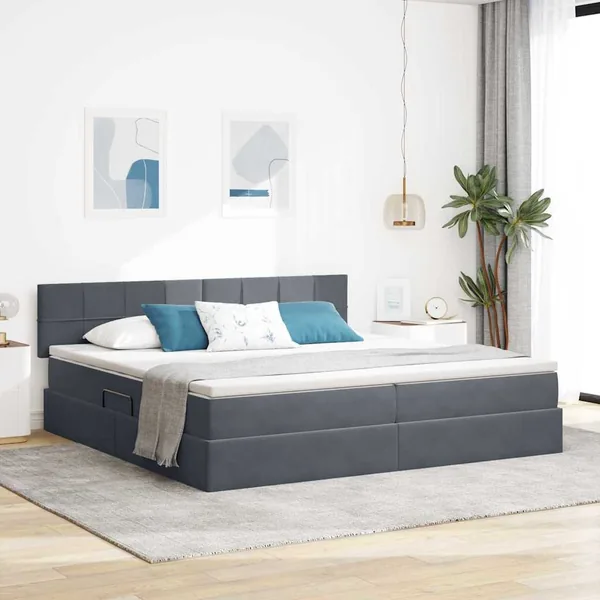 Lit de Rangement avec matelas Gris foncé 200 x 200 cm Velours