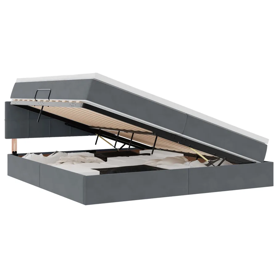 Lit de Rangement avec matelas Gris foncé 200 x 200 cm Velours - 2