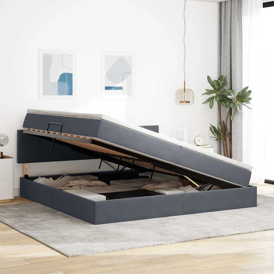 Lit de Rangement avec matelas Gris foncé 200 x 200 cm Velours - 4