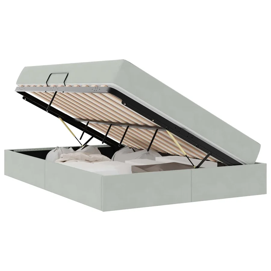 Lit avec rangement et matelas Gris clair 140 x 190 cm Velours - 2