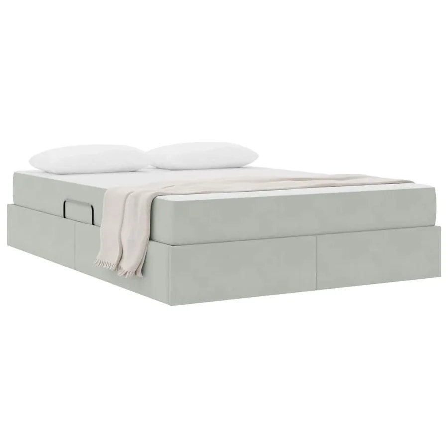 Lit avec rangement et matelas Gris clair 140 x 190 cm Velours - 3