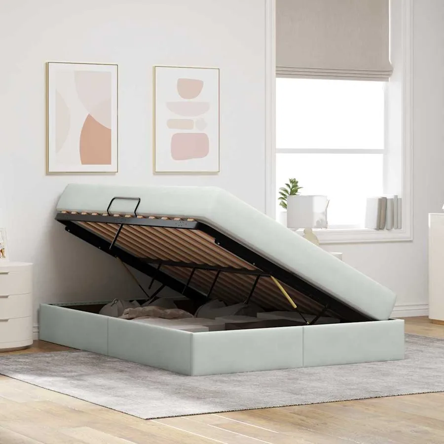 Lit avec rangement et matelas Gris clair 140 x 190 cm Velours - 4