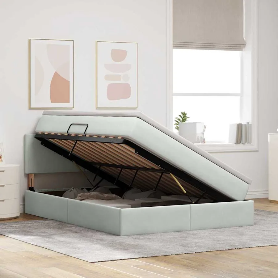 Lit de rangement LED avec matelas Gris clair 140 x 190 cm - 4