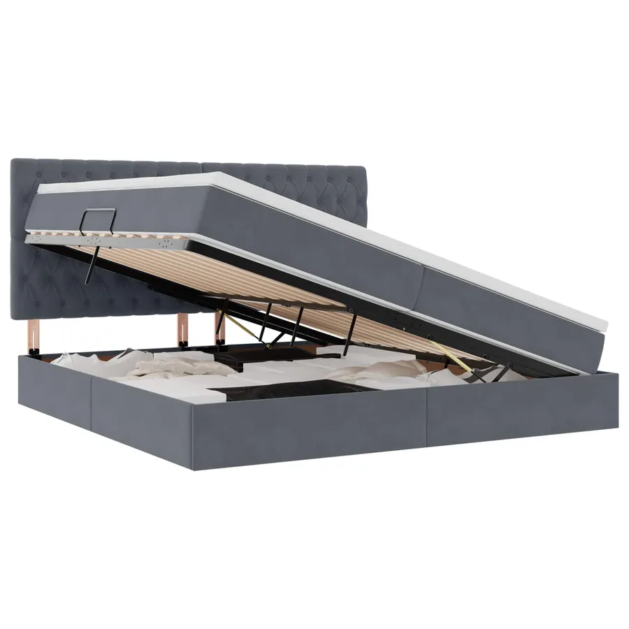 Lit avec rangement et matelas Gris foncé 200 x 200 cm Velours - 2
