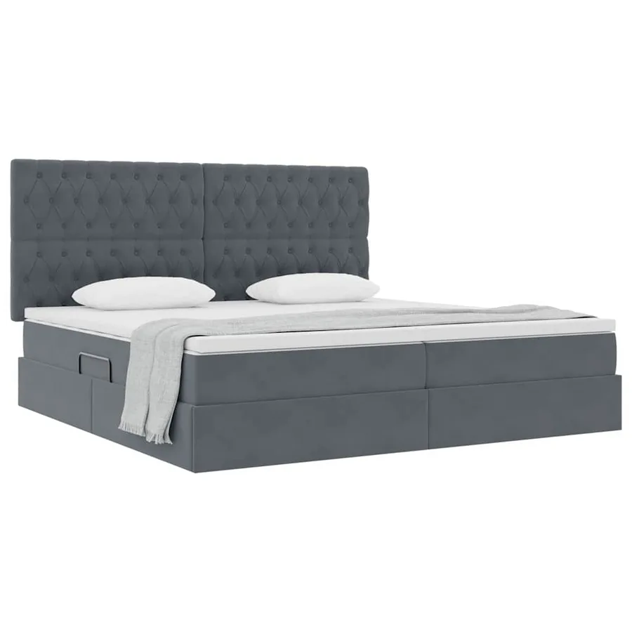 Lit avec rangement et matelas Gris foncé 200 x 200 cm Velours - 3