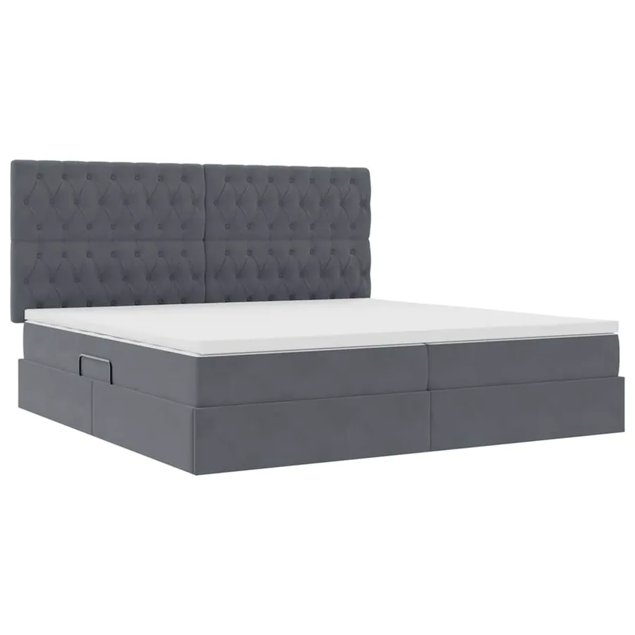 Lit avec rangement et matelas Gris foncé 200 x 200 cm Velours - 5