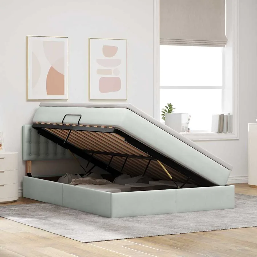 Lit de rangement LED avec matelas Gris clair 140 x 190 cm - 4