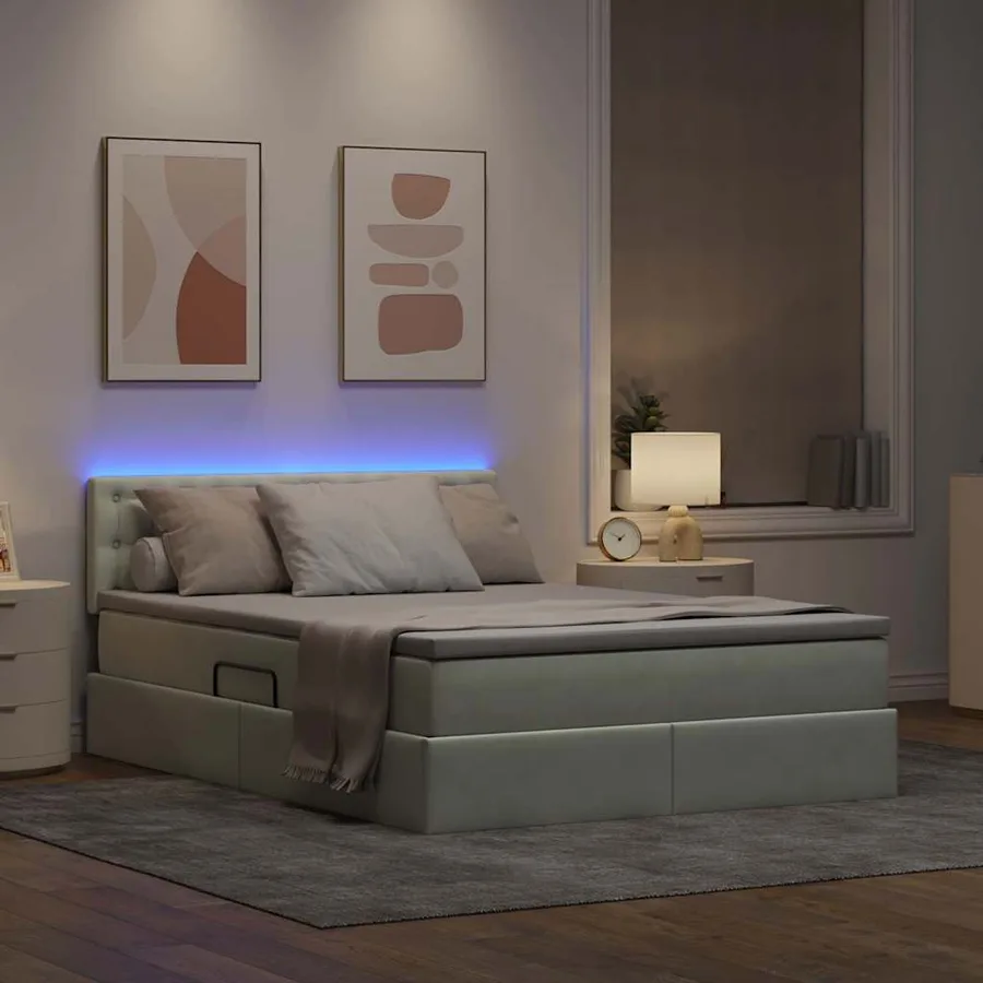 Lit de rangement LED avec matelas Gris clair 140 x 190 cm - 5