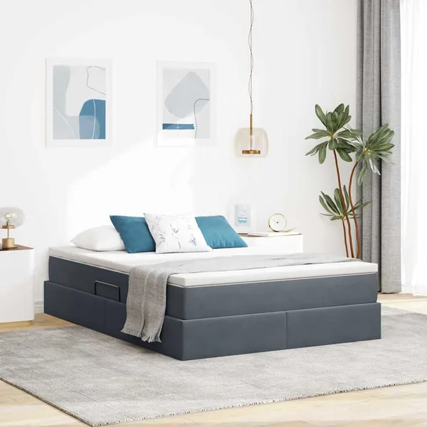 Lit avec rangement et matelas Gris foncé 140 x 190 cm Velours