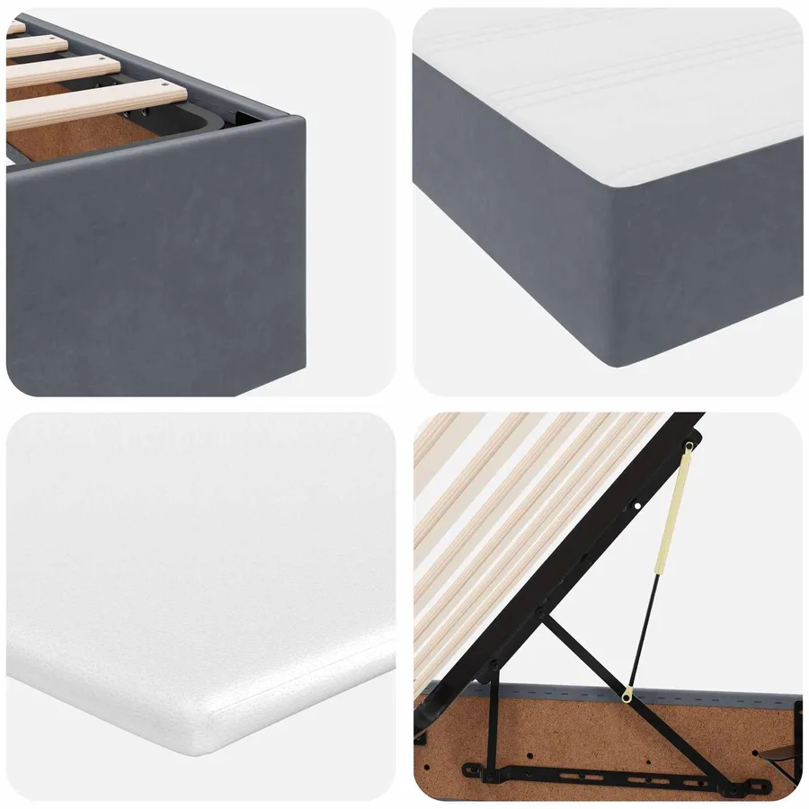 Lit avec rangement et matelas Gris foncé 140 x 190 cm Velours - 11