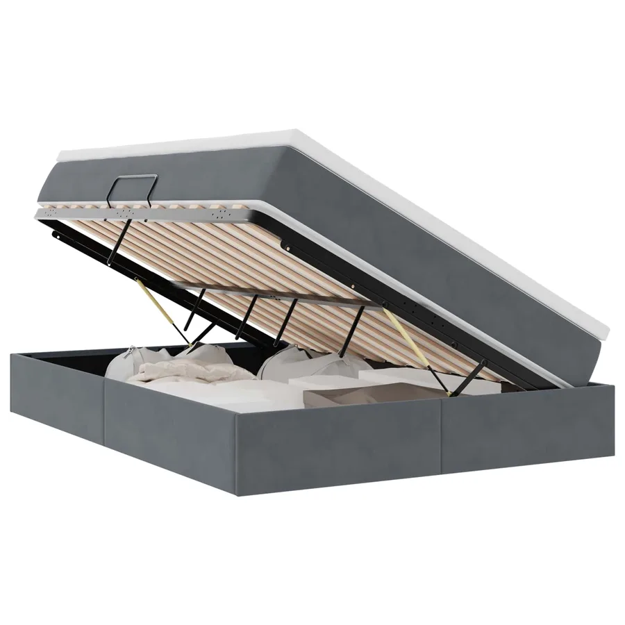 Lit avec rangement et matelas Gris foncé 140 x 190 cm Velours - 2
