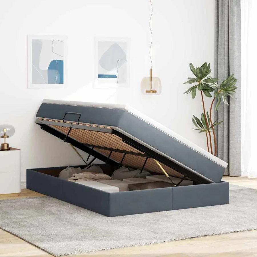 Lit avec rangement et matelas Gris foncé 140 x 190 cm Velours - 4
