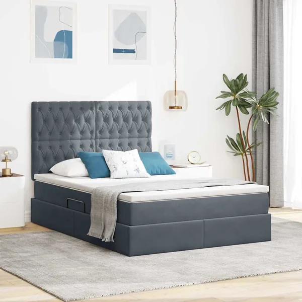 Lit de rangement LED avec matelas Gris foncé 140 x 190 cm