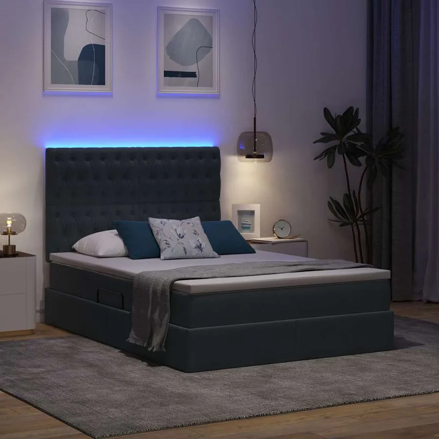Lit de rangement LED avec matelas Gris foncé 140 x 190 cm - 5