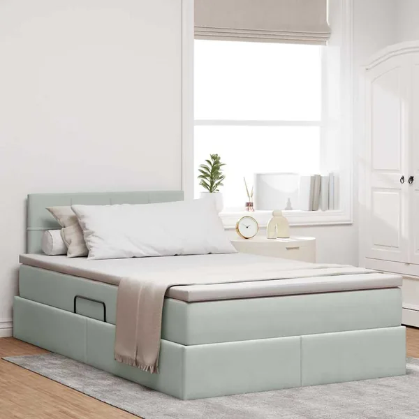 Lit de Rangement avec matelas Gris clair 120 x 200 cm Velours