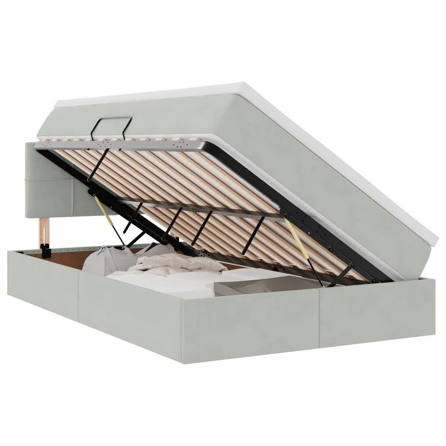 Lit de Rangement avec matelas Gris clair 120 x 200 cm Velours - 2