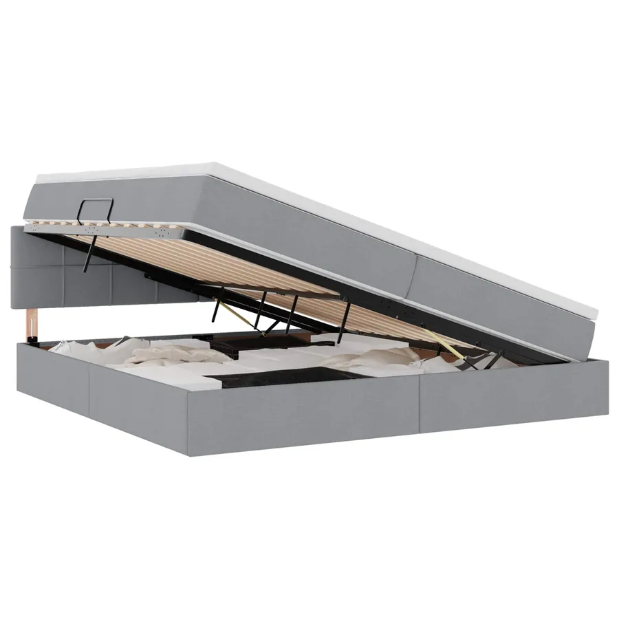 Lit de rangement LED avec matelas Gris clair 200 x 200 cm Tissu - 2