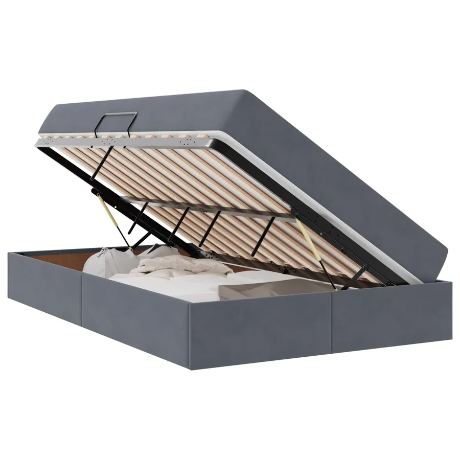 Lit avec rangement et matelas Gris foncé 120 x 200 cm Velours - 2