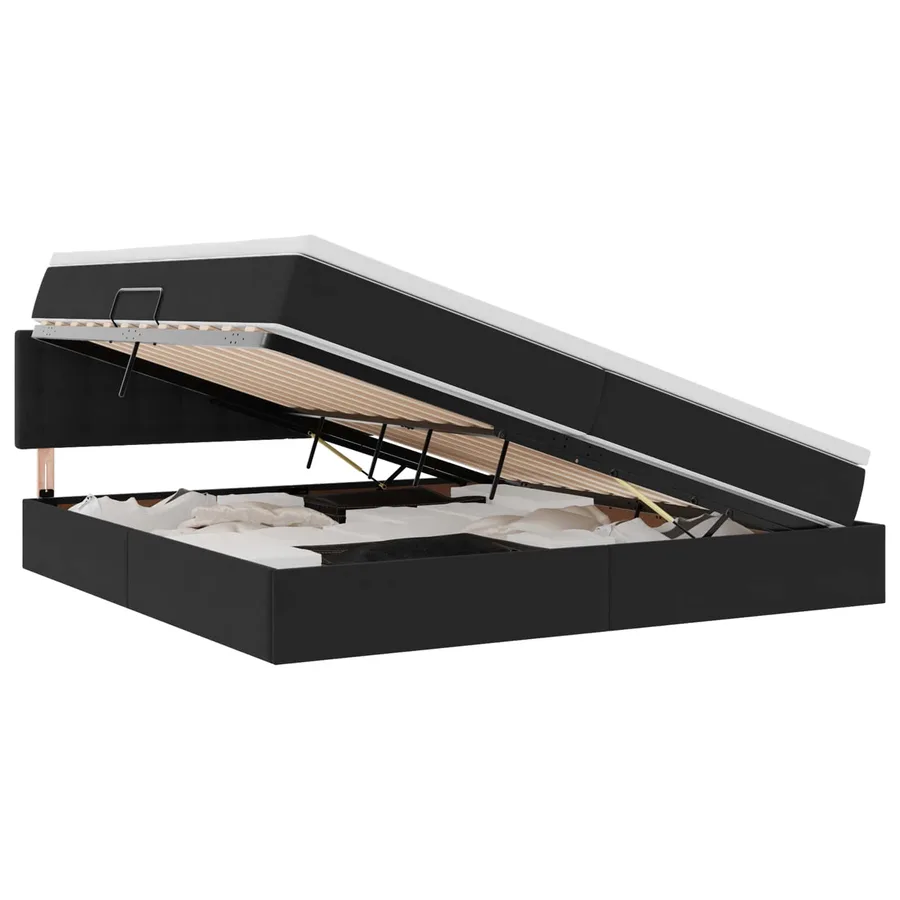 Lit de Rangement avec matelas Noir 200 x 200 cm Velours - 2